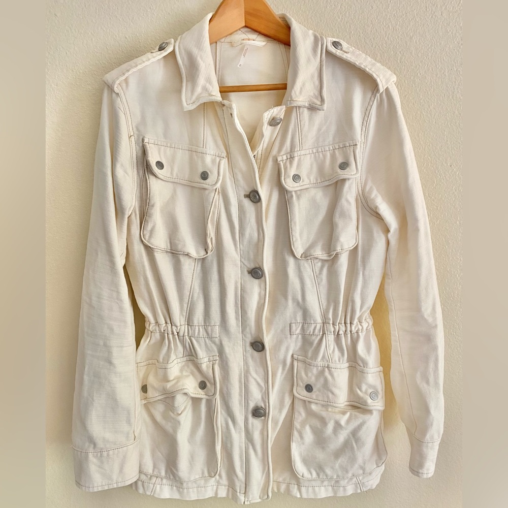Free People Utility Field Jacket 100% Cotton Ivory Cream Medium